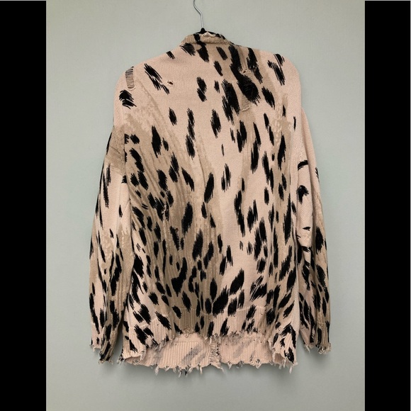 R13 Distressed Cheetah-Print Cotton Cardigan. Size large. - Picture 9 of 9